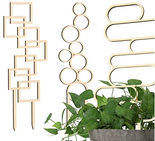 Decorify Treillis Plantes Grimpantes 3 Pièces - Treillis en Bois Plante Grimpante Interieur - Décoratif Petits Treillis pour Fleurs en Pot - 40,5/40,5/39 cm - Frame/Levels/Bubble - Naturel