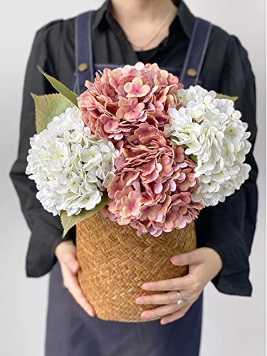 JINWOE 2 gelbe + 2 weiße Hortensien künstliche Blumen, 53,3 cm, lebensechte Vintage-Hortensien, Seide, Halloween, Weihnachten, Hochzeit, Blumenstrauß, künstliche Blumen für Tafelaufsätze, Tische,