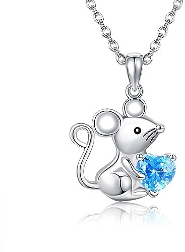 JERWLI Mouse Necklaces 925 Sterling Silver Rat Pendant Necklace Cute Mouse Jewellery Gift for Women Female Mouse Lovers