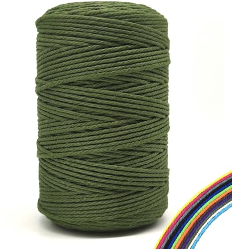 FORBELL Makramee Garn, 3mm x 300m Premium Baumwollgarn, DIY Handwerk (Armeegrün, 3 mm x 300 M)