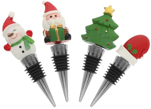 MUCKLILY 4 Stück Weihnachts-Weinflaschenverschlüsse Weihnachtsmannmütze Weihnachtsbaum Schneemann Flaschenstopfen Hält Den Wein Frisch Weinkorken Weinflaschenverschließer