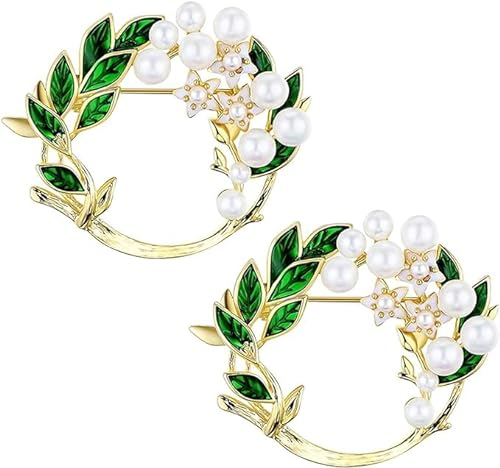Generic 2 Pièces Fleur Épinglette Perle Épinglette Fête Broche Simple Perle Broche Robe Accessoire Fleur Broches Green Oil Dripping Enamel Leaf Pearl Gardenia Flower Brooch Pin