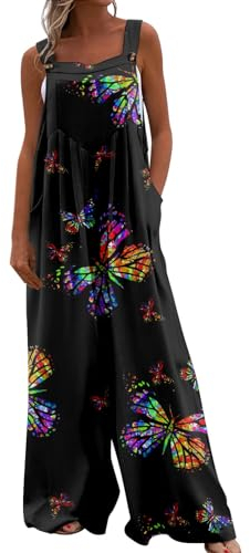 Vasreyy Jumpsuit Sommer Damen Lang Kostüm Overall Sport Latzhose Kurz Hosenanzug(XXL,Schwarz)