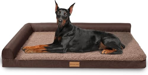 Patas Lague Orthopädisches Jumbo-Hundebett für extra große Hunde, 142 x 101 cm, wasserdicht, L-förmig, Jumbo-Haustier-Sofabetten mit abnehmbarem, waschbarem Bezug, weiche, bequeme Haustier-Couch-Matte