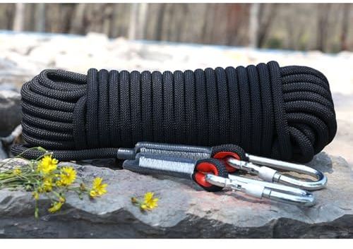Outdoor-Kletterseil, 10 mm Durchmesser, 9,8 m, 25 m, 50 m, 100 m, 150 m, 199,9 m, statisches Kletterseil, Nylonseil, Eiskletterausrüstung, Feuerrettung, Fallschirmseil mit 2 Stahlhaken