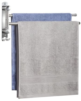 JSVER 180° Drehung Handtuchhalter Edelstahl Badetuchhalter mit 2 Armig Schwenkarm Handtuchstange Wandmontage Bad Handtuchhaltern für Bad,Küche und Garderobe-Silber