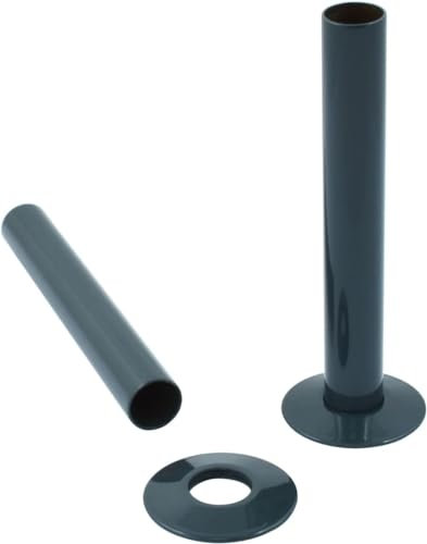 NRG Radiator Pipe and Collars Pair 180mm Pipes - Anthracite (15mm Diam)