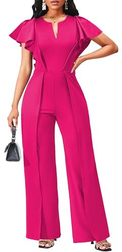 SxClub Eleganter Jumpsuit für Damen, elegant, formell, lässig, lang, gerade Hose, Business-Jumpsuit, Rose, XXX-Large