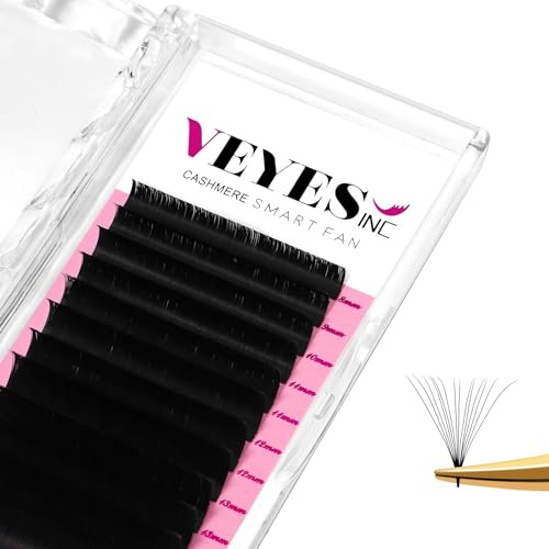 VEYES INC Cashmere Easy Fan Lashes Lash Extensions 0.03-0.07 C/CC/D Curl Mixed & Single Length Self Fanning Lashes Automatic Blooming for Professional Matte Black (0.03 D 8-16mm)