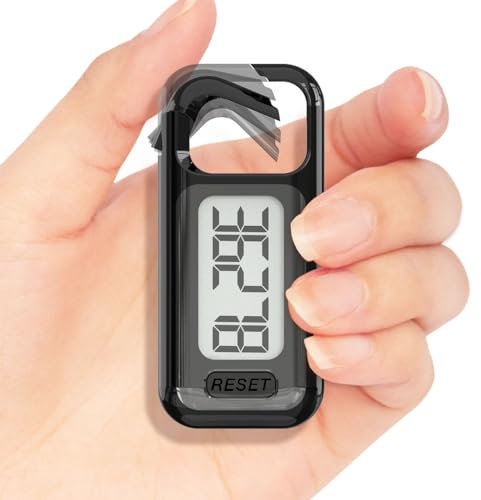 Simple Walking 3D Pedometer, Portable Carabiner Step Counter, Steps Tracker with Neck Lanyard for Seniors Men Women (Black)