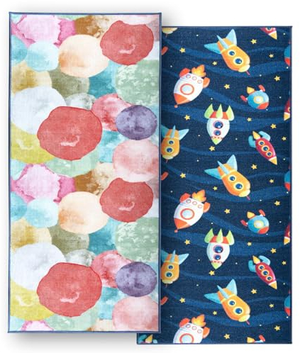 KARAT Teppich Kinderzimmer Mädchen & Jungen Kinderteppich Läufer für Babyzimmer, rutschfeste Rückseite, Robust und Pflegeleicht, 80 x 200 cm, Bunt (Sugar Ballons)
