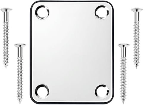 Banworks Neck Reinforcement Plate 4 Holes Rectangle Metal Guitar Neck Plate Neck Joint Back Mounting Plate for Fender Strat ST Tele Guitar Bass JT/JQB-01 Chrome