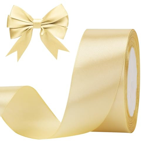 KINGLAKE 40mm Satinband Geschenkband Champagner Gold - 22m Schleifenband, Seidenbänder, Geschenkbänder Stoffband, Seidenband, Ribbon Band, Dekobänder für Schleifen, Hochzeit, Weihnachten, Basteln