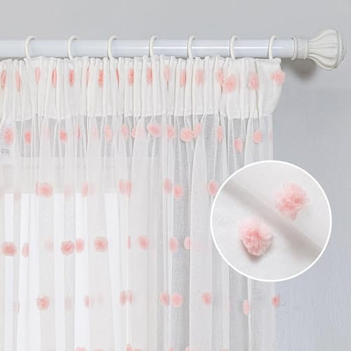 MYSKY HOME Vorhänge mit Kräuselband Gardinen Kinderzimmer Vorhang Transparent Dekoration für Wohnzimmer Schöne Gardine 2er Set Modern Schlafzimmer Vorhang, H 175 x B 140 cm, Rosa