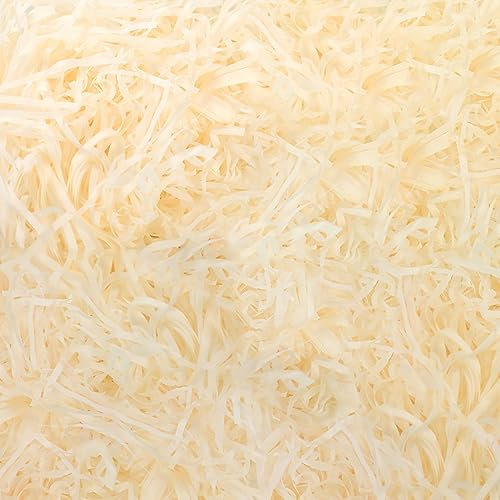 Mamiddle Papier Déchiqueté Raffia 50g - Remplissage Cadeaux Écologique pour Paniers, Boîtes Cadeaux et Décoration de Fête (Champagne)
