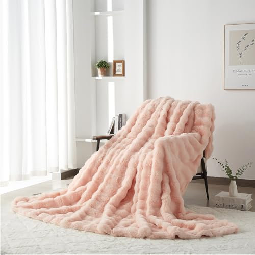 Luofanfei Plüsch Kuscheldecke Wohndecke 220x240 Rosa Samt Bubble Decke Kuschelig Warme Flauschige Fleecedecke Bettüberwurf Couchdecke Tagesdecke Sofadecke Blanket Für Schlafzimmer Büro