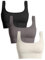 OQQ Damen 3-teilige BHS Medium Support Tank Top gerippt Nahtlose Abnehmbare Cups Training Sport BH Schwarz Teeblatt Weiß