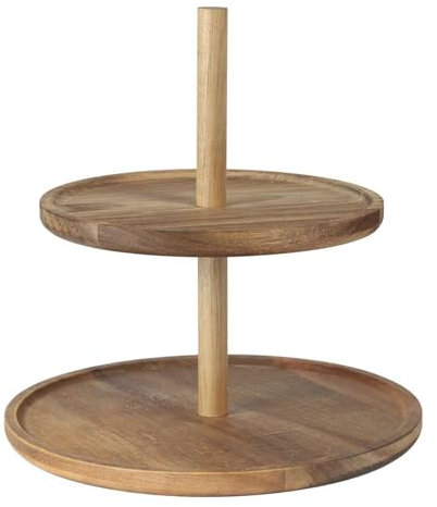 HOME DECO FACTORY, KA0342, Présentoir 2 étages en Acacia, Service de Table élégant, idéal pour réceptions et dîners, Facile à Entretenir, Marron, 2 Niveaux, Dimensions : 30x30 cm