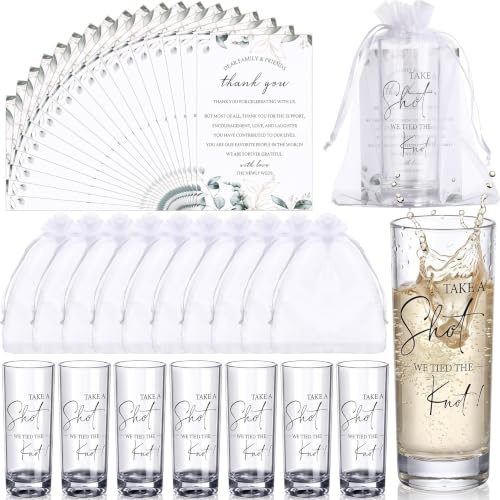 Sliner 100 Set Wedding Favors for Guests Bulk 2oz Acrylic Take a Shot We Tied the Knot Shot Glasses with Thank You Cards Organza Bags for Guest Souvenirs Wedding Gifts Newlyweds Bridal Shower Party