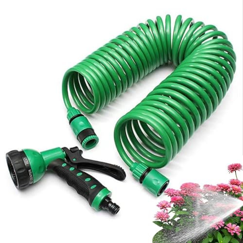 TQEBWUS Spiralschlauch, Spiralgartenschlauch, Flexibler Wasserschlauch, Gewickelter Bootsschlauch, flexibler Garten-Spiralschlauch, Wohnmobil-Waschwasserschlauch mit Düsensprüher und Anschlüssen für