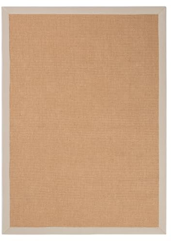 carpetfine Sisalteppich Naturfarbe 120x170 cm handgewebt mit Bordüre aus Baumwolle in Taupe | Moderner Rutschfester Flachgewebeteppich Uni aus Naturfasern für Wohnzimmer, Schlafzimmer