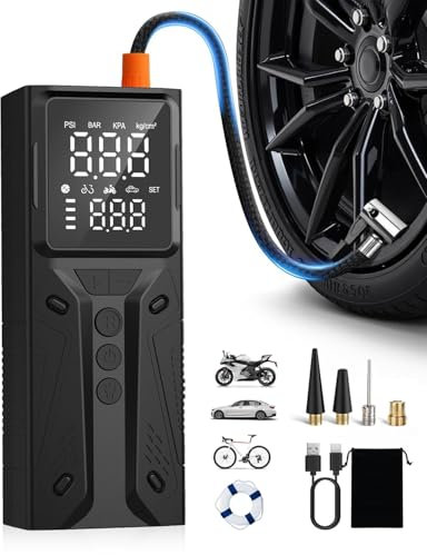 E-SMARTER Tyre Inflator Air Compressor, 6000mAh 150 PSI Bike Pump with Overinflate Protection, Fast Inflation Portable Tyre Inflator for Car LCD Display, Air Pump for Tyres and Other Inflatables