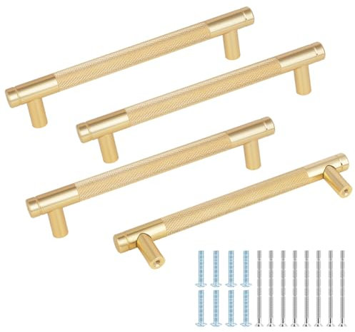 flintronic 4 Stück Möbelgriffe Versteckter, Versteckt Modernes Möbelgriffe, mit 4 Schrauben, für Schlafzimmer Küche Kleiderschrank Lochmitte 128mm, Schrankgriffe Griffe für Kleiderschrank (Gold)