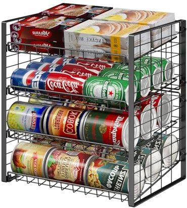 JKsmart 4-stöckiges Dosenregal für Speisekammer, verstellbarer Dosenhalter für verschiedene Unzen von Konserven, Limonaden, Getränke, Dosenspender für bis zu 48 Dosen für Schrank