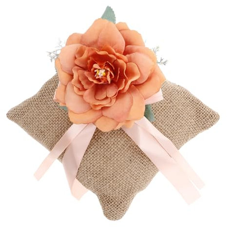 Holibanna Engagement Pillow Im Rustikalen Stil Dekoratives Ringkissen Für Hochzeitszeremonien Und Feierlichkeiten Quadratisches Design Leinen Orange Für Ringträger