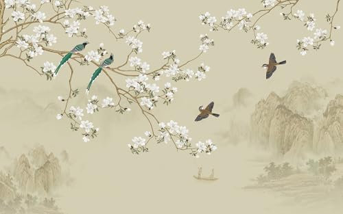 Papier peint panoramique - Fleurs Oiseaux - Largeur 260 cm x Hauteur 163 cm