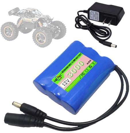 SSCYHT Batteria al litio 12V 2000mAh 1200mAh 1500mAh 2500mAh 3000mAh Batteria di ricambio 12V Batterie agli ioni di litio per kit motore 10W a 50W con caricabatterie,12v3000mah 1pack