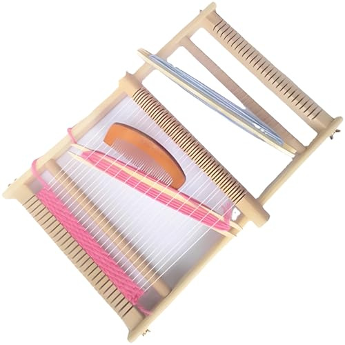 Vestamore Kids Wooden Weaving Kit, Adjustable Craft Frame, Shuttle, Needle, and Comb Included, Ideal for Multi-Craft Projects