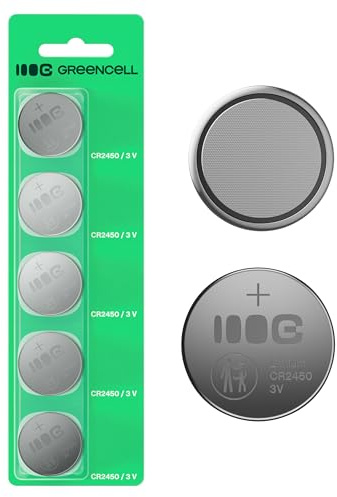 Greencell CR2450 - Batteria a bottone al litio da 3 V, 600 mAh, 5 pezzi, alimentazione affidabile e durevole per chiavi dell'auto, telecomandi, orologi ed elettronica.