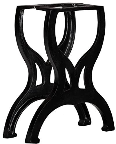 QUAHEAS Bankbeine 2er Set X-Rahmen Gusseisen, 37x42cm Schwarz, poliert, lackiert, robuste Metall Füße für Esstisch, Beistelltisch, Konsole, langlebige Möbelbeine