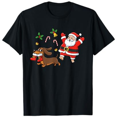 Divertente Bassotto Babbo Natale Stivali Natale Donna Uomo Bambini Maglietta