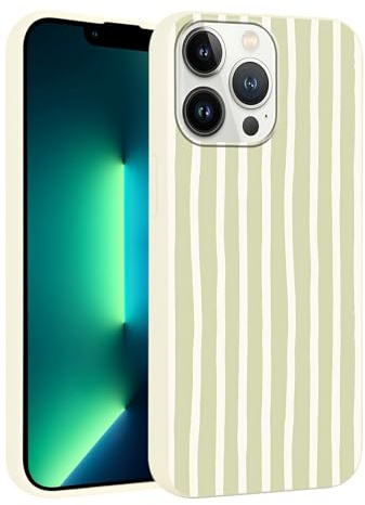Foonary Stripes Phone Case for iPhone 13 Pro Cute Fashion Pattern Case 6.1, Aesthetic Trendy Stylish Design Women Girly Cover Camera Protective Slim Silicone Shockproof, Green