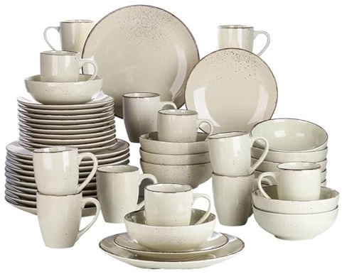 Juego de vajilla cerámica gres 16/32/48 piezas con plato llano, postre, tazón 800 ml y juego tazas Vajilla de cerámica(48-PIECE)