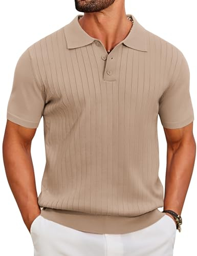 COOFANDY Polo Uomo Maglia Manica Corta Polo Shirt Slim Fit Golf T-Shirt Casual Elastico Kaki XL