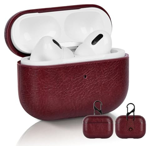 YIYAOLE Schutzhülle Kompatibel mit Apple AirPods 4 PU Leder Hülle für Apple AirPods 4 Tragbare Kratz Case mit Karabiner(Rot)