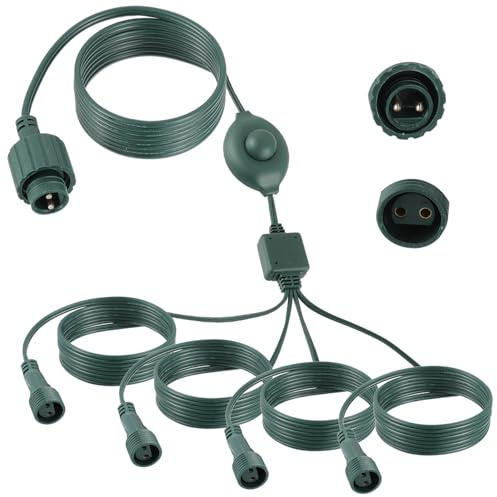 HUAREW Conector Luces Navidad Con interruptor de pie, 1-a-4 2 Pines Adaptador Luz Navidad Exterior, Impermeable Cable de Extensión Cortina de Luces Navideñas, para bolas para árbol de navidad