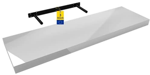 Wandregal - Bücherregal - Schweberegal 3er Set 79.5x23,5 Weiss Hochglanz | Regal Wand - Regalbrett - Küchenregal - Bücherregal Kinder - Deko Wohnzimmer - GewürzregalHolz - Wanddeko Regale Boho Deko