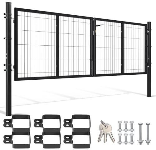 Trädgårdsgrind metall, dubbelbladig trädgårdsdörr, 300 x 100 cm, fyrkantigt rör, för trädgård/terrass, för dubbla stavar (antracit).