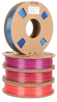 Denash Filament PLA Bicolore en Soie, Lot de 4 Rouleaux de 1,75 Mm avec Surfaces D'impression Brillantes et Adhérence Parfaite, pour Imprimantes 3D FDM et Projets de Bricolage