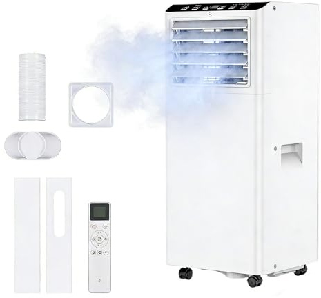 9000 BTU Portable Air Conditioner 4-in-1, Smart Control & Quiet Cooling, Dehumidifier, Fan, Sleep Mode for Rooms Up to 400 Sq. ft, 24H Timer, for Home Office, Window Venting Kit & Remote