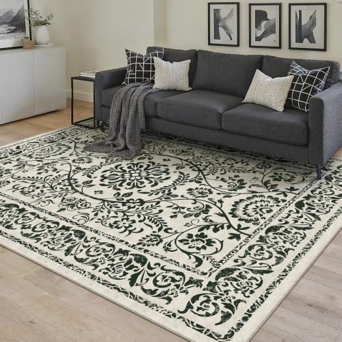 HUGEAR Vintage Teppich Wohnzimmer 160x230cm Schwarz Waschbarer Rugs for Living Room Weich rutschfest Groß Tepich Schlafzimmer Carpet Living Room Bedroom Esszimmer Büro Kurzflor Teppiche