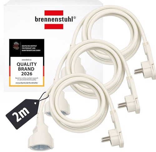 Brennenstuhl 3er Set Qualitäts-Kunststoff-Verlängerungskabel mit Flachstecker, kompatibel mit Haushaltsgeräten (Verlängerungskabel flach für innen mit 2m Kabel) weiß | Mit Flachstecker, Verlängerungskabel flach für innen, weiß