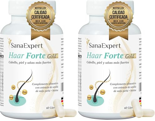 SanaExpert® Haar Forte Gold – Premium Haar Vitamine mit Vitamin B12, Melanin & Bambusblattextrakt für Haare, Haut & Nägel, 60 Vegane Kapseln, 1-Monats-Kur, Made in Germany (Packung mit 2)