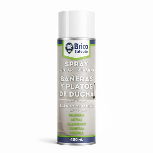 BRICOSALVAJE Spray para Bañeras y Platos de Ducha, Blanco Cerámico 400 ml, Pintura Spray para Sanitarios