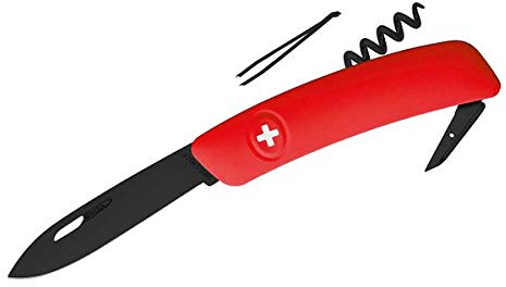 SWIZA Couteau Suisse D01 ALLBLACK, Rouge, 6 Fonctions