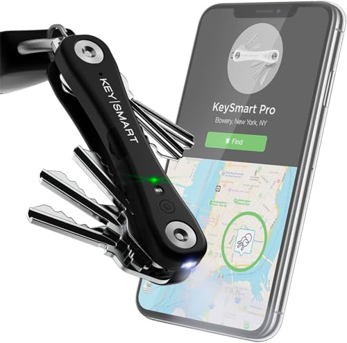 KeySmart Pro Key Holder Key Organiser - Compact Key Smart Keyholder Keyring w/Tile Bluetooth Tracker Key Finder LED Flashlight Multitool - Attach Key Fob & EDC Accessories (up to 10 Keys, Black)